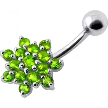Piercing Šperky4U Stříbrný piercing do pupíku - kytička, světle zelené zirkony - BP01032-G