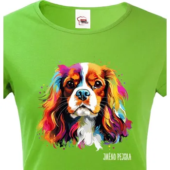 Dámské tričko Dámské tričko Kavalír King Charles španěl, Barva Zelená, Velikost L, Canvas Dámské tričko s krátkým rukávem 2441