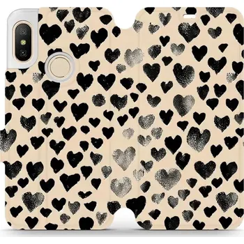 Pouzdro na mobilní telefon Flipové pouzdro Mobiwear - Xiaomi Mi A2 Lite - VA51S Černá srdíčka (Knížkové flip pouzdro, obal, kryt na mobil Xiaomi Mi A2 Lite - VA51S Černá srdíčka, materiál Umělá kůže + TPU - ochrana 360°, stojánek, silikonová vanička, magnetické zavírání)