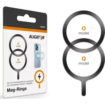 Set 2ks feromagnetických samolepek Aligator Mag-Rings, Magsafe kompatibilní, černé (Set feromagnetických samolepek Aligator Mag-Rings, určeno pro MagSafe, černé)