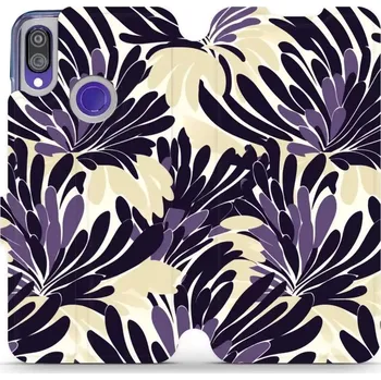 Pouzdro na mobilní telefon Flipové pouzdro Mobiwear - Xiaomi Redmi Note 7 - VA47S Fialová flóra (Knížkové flip pouzdro, obal, kryt na mobil Xiaomi Redmi Note 7 - VA47S Fialová flóra, materiál Umělá kůže + TPU - ochrana 360°, stojánek, silikonová vanička, magnetické zavírání)