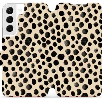 Pouzdro na mobilní telefon Flipové pouzdro Mobiwear - Samsung Galaxy S22 - VA50S Černé puntíky (Knížkové flip pouzdro, obal, kryt na mobil Samsung Galaxy S22 - VA50S Černé puntíky, materiál Umělá kůže + TPU - ochrana 360°, stojánek, silikonová vanička, magnetické zavírání)