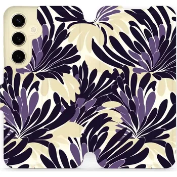 Pouzdro na mobilní telefon Flipové pouzdro Mobiwear - Samsung Galaxy S24 - VA47S Fialová flóra (Knížkové flip pouzdro, obal, kryt na mobil Samsung Galaxy S24 - VA47S Fialová flóra, materiál Umělá kůže + TPU - ochrana 360°, stojánek, silikonová vanička, magnetické zavírání)