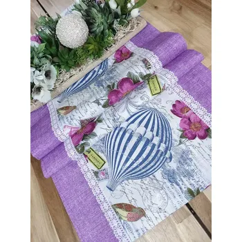 ubrus Běhoun - fialové balóny s planou růží