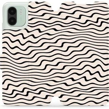 Pouzdro na mobilní telefon Flipové pouzdro Mobiwear - Xiaomi Redmi A1 - VA62S Vlnky na béžové (Knížkové flip pouzdro, obal, kryt na mobil Xiaomi Redmi A1 - VA62S Vlnky na béžové, materiál Umělá kůže + TPU - ochrana 360°, stojánek, silikonová vanička, magnetické zavírání)