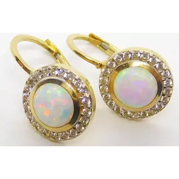 Náušnice Klenoty Budín Dámské klasické zlaté náušnice se zirkony a bílými opály 585/2,95gr HK2256 (Klenoty Budín Dámské klasické zlaté náušnice se zirkony a bílými opály 585/2,95gr HK2256)