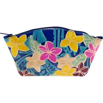 Dámská kožená taštička Neceser Květy modrá 20 x 10 cm