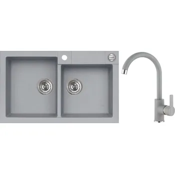 Alveus Set Rock 90 Granitový dřez dvojitý 780x480 mm+ baterie Tonia 81, beton, SETA528