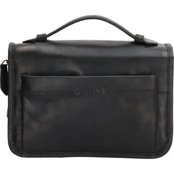 Kosmetická taška Genicci Amsterdam kožená toaletní taštička GULLIT 22 cm - černá