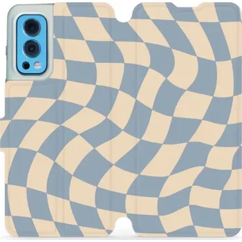 Pouzdro na mobilní telefon Flipové pouzdro Mobiwear - OnePlus Nord 2 5G - VA59S Modrá a béžová šachovnice (Knížkové flip pouzdro, obal, kryt na mobil OnePlus Nord 2 5G - VA59S Modrá a béžová šachovnice, materiál Umělá kůže + TPU - ochrana 360°, stojánek, silikonová vanička,)