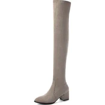 Dámské kozačky Semišové kozačky nad koleno na podpatku Barva: Šedá, Velikost: 37