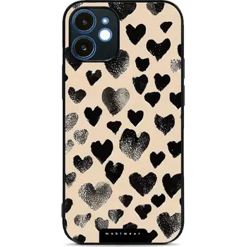Pouzdro na mobilní telefon Lesklý kryt Mobiwear Glossy - Apple iPhone 12 - GA51G Černá srdíčka (Prémiové lesklé pouzdro, obal, kryt Mobiwear Glossy na mobil Apple iPhone 12 - GA51G Černá srdíčka, materiál Plast + TPU silikon - krytí po všech stranách, neošoupatelný potisk, tenké)