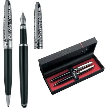 Sada pera s tužkou PIERRE CARDIN JACQUES sada kuličkové + plnicí pero, černo-stříbrná