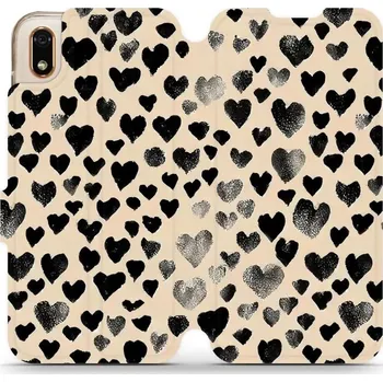 Pouzdro na mobilní telefon Flipové pouzdro Mobiwear - Huawei Y5 2019 / Honor 8S - VA51S Černá srdíčka (Knížkové flip pouzdro, obal, kryt na mobil Huawei Y5 2019 / Honor 8S - VA51S Černá srdíčka, materiál Umělá kůže + TPU - ochrana 360°, stojánek, silikonová vanička, magnetické)