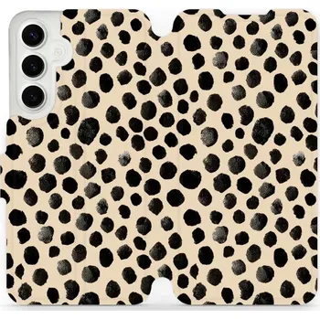 Pouzdro na mobilní telefon Flipové pouzdro Mobiwear - Samsung Galaxy S24 Plus - VA50S Černé puntíky (Knížkové flip pouzdro, obal, kryt na mobil Samsung Galaxy S24 Plus - VA50S Černé puntíky, materiál Umělá kůže + TPU - ochrana 360°, stojánek, silikonová vanička, magnetické zavírání