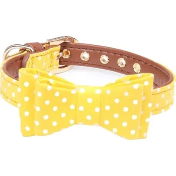 Obojek pro psa Kožený obojek pro psy a kočky s mašličkou - Žlutý límec,L
