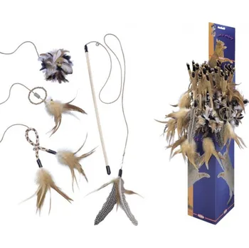 Hračka pro kočku Hračka pro kočky NOBBY - škádlítko s peřím 120cm (MIX BAREV) (DOPRODEJ)