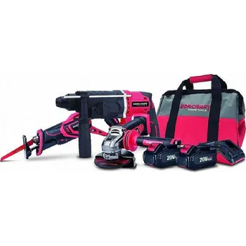 Set Worcraft WSET-08, S20Li kladivo, ocasní pila, úhlová bruska, nabíječka, 2x aku, brašna