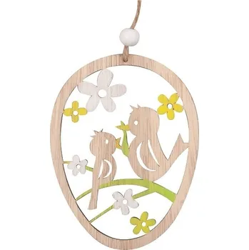 Vajíčko dřevěné s ptáčky na zavěšení 10 cm