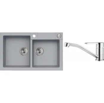 Alveus Set Rock 90 Granitový dřez dvojitý 780x480 mm+ baterie Ruta, beton, SETA532