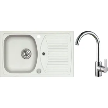 Granitový dřez Alveus Set Record 30 Granitový dřez s odkapem 780x480 mm + baterie Tonia, bílá, SETA510