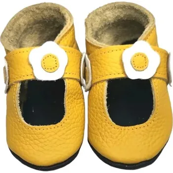 Capáčky EBOOBA Kožené capáčky s koženou podrážkou sandále žluté s květinami 3-4 roky Žlutá 26