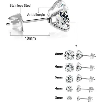 Náušnice Luxusní zirkonové náušnice z nerezové oceli - puzetky stříbrné,8mm