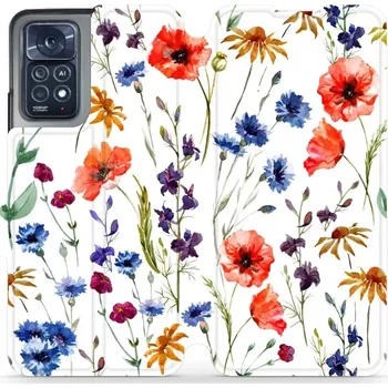 Pouzdro na mobilní telefon Flipové pouzdro Mobiwear - Xiaomi Note 12 Pro 4G - MP04S Luční kvítí (Knížkové flip pouzdro, obal, kryt na mobil Xiaomi Note 12 Pro 4G - MP04S Luční kvítí, materiál Umělá kůže + TPU - ochrana 360°, stojánek, silikonová vanička, magnetické zavírání)