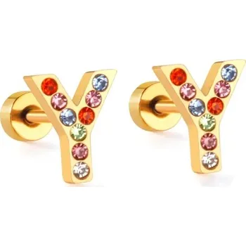 Náušnice Nerezové náušnice s písmenkovým designem - Y,Zlatá