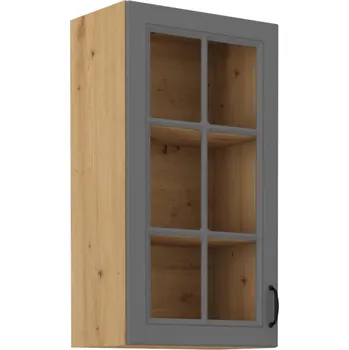 Kuchyňská skříňka LEMPERT Horní skříňka prosklená STELLA 44 (40 / 90 cm) dustgrey / dub artisan
