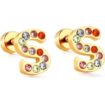 Náušnice Nerezové náušnice s písmenkovým designem - S,Zlatá