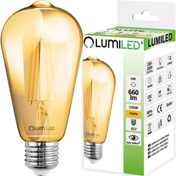 Žárovka LED žárovka E27 ST64 6W = 50W 660lm 2200K Warm 360° Filament LUMILED