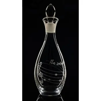 Sklenice Lahev na víno 1l noty - ručně ryté (broušené) dárek pro hudebníka