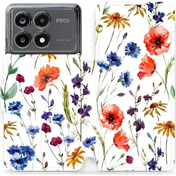 Pouzdro na mobilní telefon Flipové pouzdro Mobiwear - Xiaomi Poco X6 Pro 5G - MP04S Luční kvítí (Knížkové flip pouzdro, obal, kryt na mobil Xiaomi Poco X6 Pro 5G - MP04S Luční kvítí, materiál Umělá kůže + TPU - ochrana 360°, stojánek, silikonová vanička, magnetické zavírání)