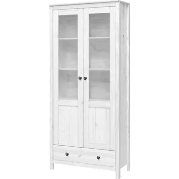 Knihovna Idea nábytek Vitrína 2 dveře + 1 zásuvka TORINO bílá, kovové úchytky