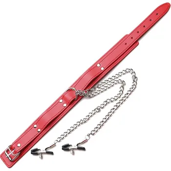 Obojek se svorkami na bradavky – červený