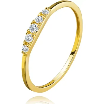 Prsten Prsten ze 14K žlutého zlata - linie vyvýšených zirkonů, tenká ramena - Velikost: 58
