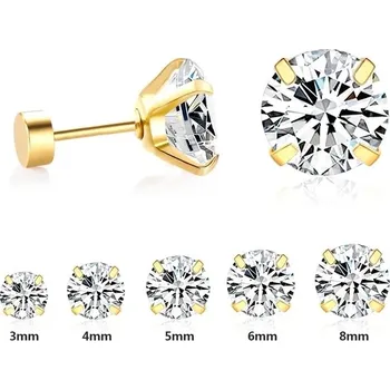 Náušnice Náušnice z nerezové oceli s kubickým zirkonem - zlatá 01,4mm