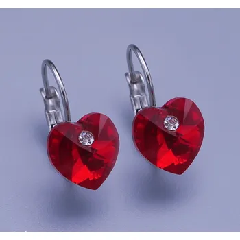 Náušnice Dívčí náušnice z chirurgické oceli - srdíčka s červeným krystalem Swarovski
