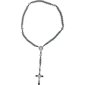 Náhrdelník Růženec hematit, medailka a kříž Benedikt