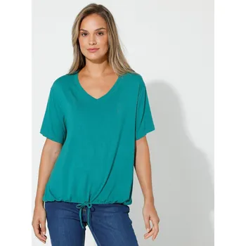 Dámské tričko Jednobarevné tričko s výstřihem do V a šňůrkou na stažení smaragdová 34/36