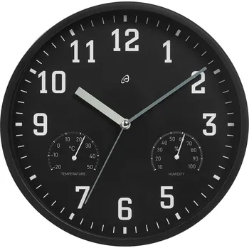 Hodiny AURIOL® Nástěnné hodiny s ukazatelem teploty a vlhkosti vzduchu (černá)