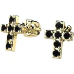 Dámské náušnice žluté zlato 585/1000 - křížky s černé zirkony kameny 140026-ZL-ZIR-Black