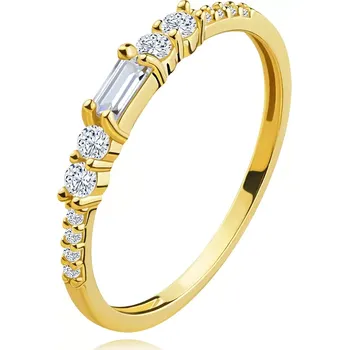 Prsten Zlatý prsten ze žlutého zlata 585 - obdélníkový a kulatý čirý zirkon - Velikost: 51