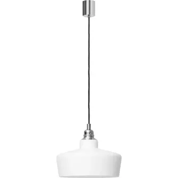 Kaspa 10877103 LONGIS WHITE - Závěsné svítidlo s bílým sklem, černý textilní kabel, 1 x E27, Ø 25cm (Závěsné svítidlo 1 x E27, vhodné i jako barové hotelové svítidlo)