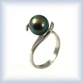 Prsten žluté zlato 60 perla Tahiti 9,5 - 10,0 mm