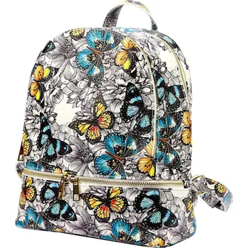 Městský batoh Florence 31123-2 barevný dámský kožený batoh s motýlky 10l