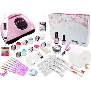 Charlie Nails Startovací sada na gelové nehty XXXL 150W růžová perleť s bruskou 10W