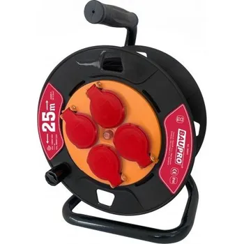 Prodlužovací kabel Baupro Gumový prodlužovací kabel na bubnu – 4 zásuvky, 25m, 3x2,5mm AKCE