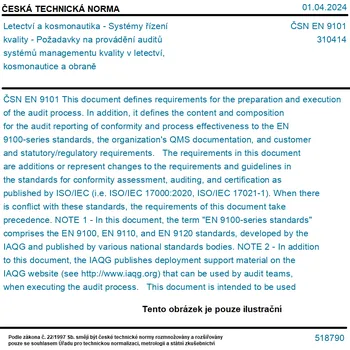 ČSN EN 9101 - Letectví a kosmonautika - Systémy řízení kvality - Požadavky na provádění auditů systémů managementu kvality v letectví, kosmonautice a obraně - Tisk
